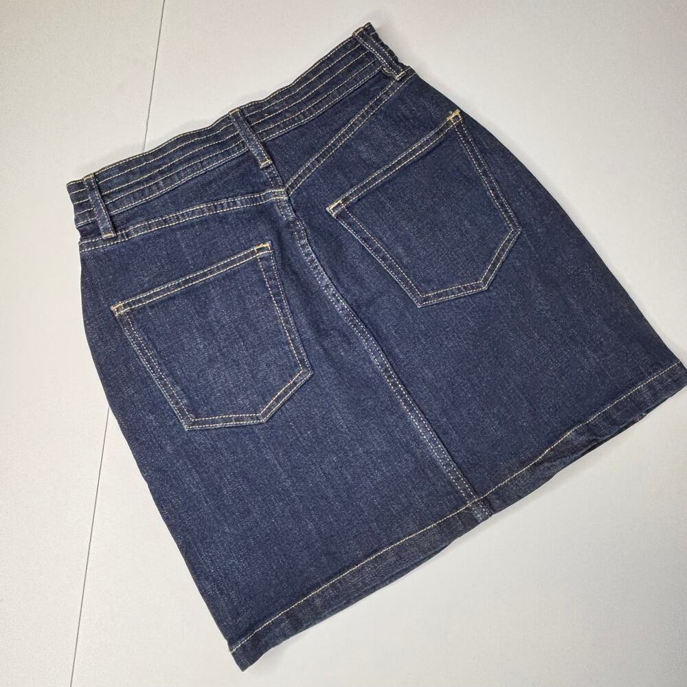Pilcro Anthropologie Dark Wash Denim Mini Skirt Zip Pocket Size 0 EU 32 y2k - Picture 3 of 6